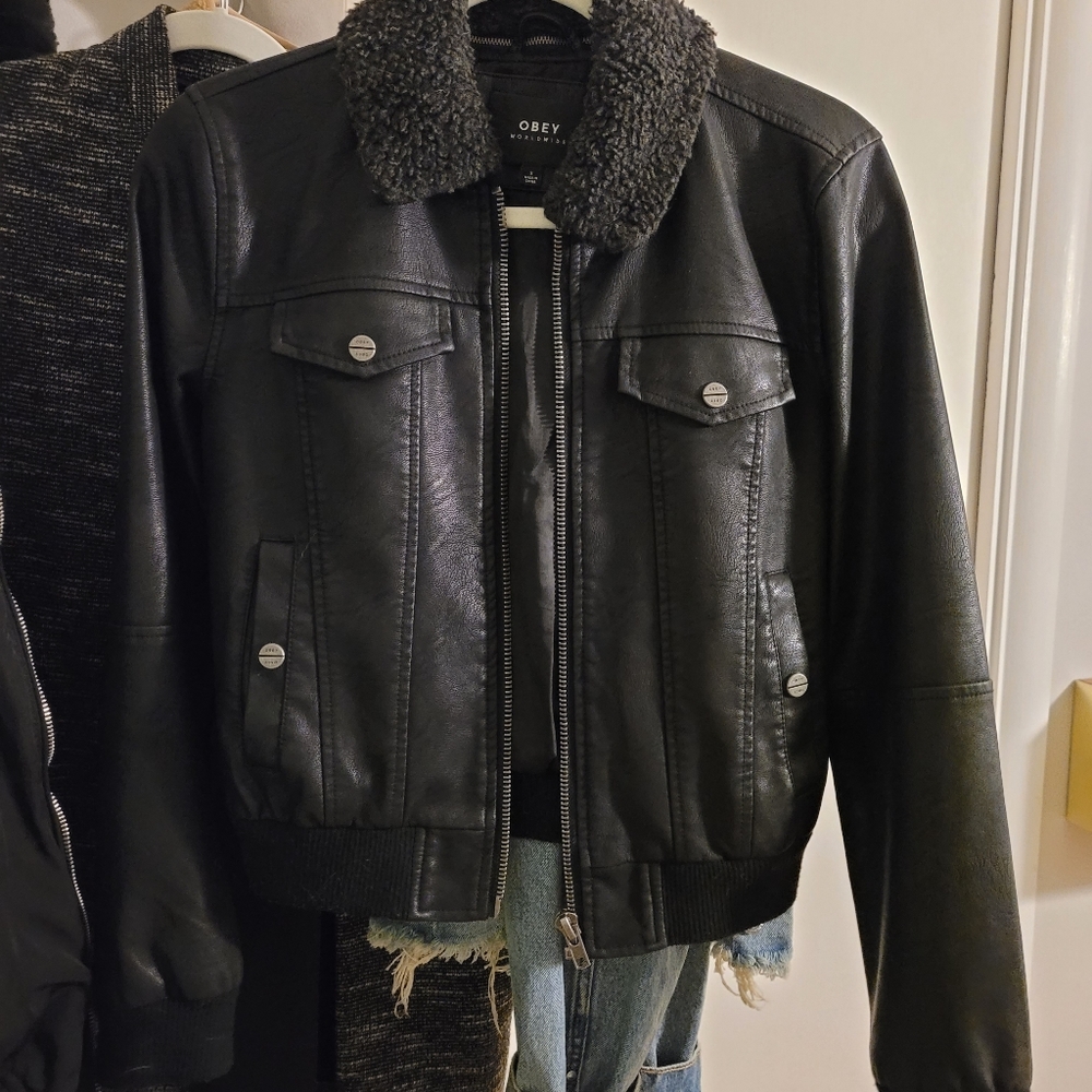Faux Leather Bomber Jacket